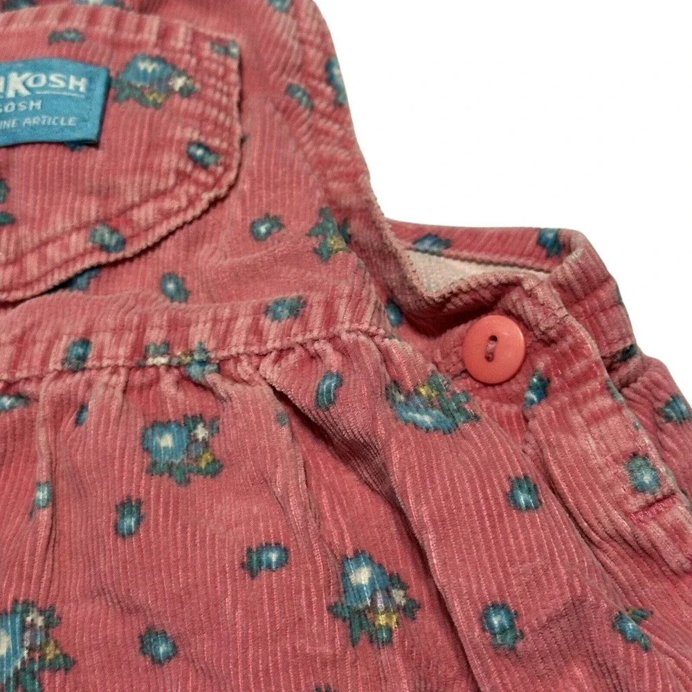 Vintage 90's Oshkosh B'gosh Pink Blue Floral Jumper Dress 4 Corduroy‎ Union Made